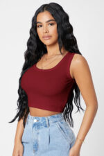Kadın Bordo Kare Yaka Crop Top Bluz - Görsel 5