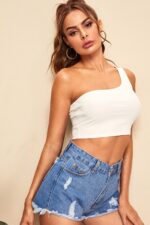 Kadın Beyaz Tek Omuz Crop Büstiyer - Görsel 4