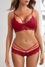 Kadın Bordo Dantelli Harness Sütyen Külot Takım - Görsel 2