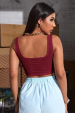 Kadın Bordo Kalın Askılı Crop Top Büstiyer - Görsel 2