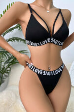 Kadın Siyah Love Yazı Detaylı Harness İç Çamaşır Takımı - Görsel 4