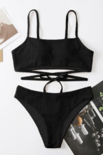 Kadın Siyah Çapraz Bağlama Detaylı Yüksek Bel Bikini Takımı - Görsel 4