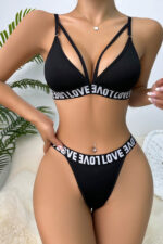 Kadın Siyah Love Yazı Detaylı Harness İç Çamaşır Takımı - Görsel 5