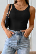 Kadın Siyah Kolsuz Kalın Askılı Uzun Crop Top Bluz & Atlet - Görsel 5