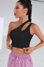 Kadın Siyah Tek Omuz Cut Out Detaylı Crop Top Bluz - Görsel 5