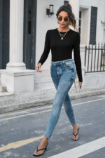 Kadın Siyah Uzun Kollu Fit Basic Crop Top Bluz - Görsel 5