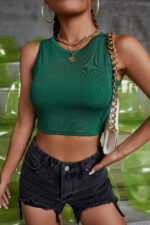 Kadın Yeşil Kare Yaka Crop Top Bluz - Görsel 4