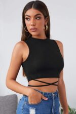 Kadın Siyah Çapraz Bağlamalı Crop Top Büstiyer - Görsel 3