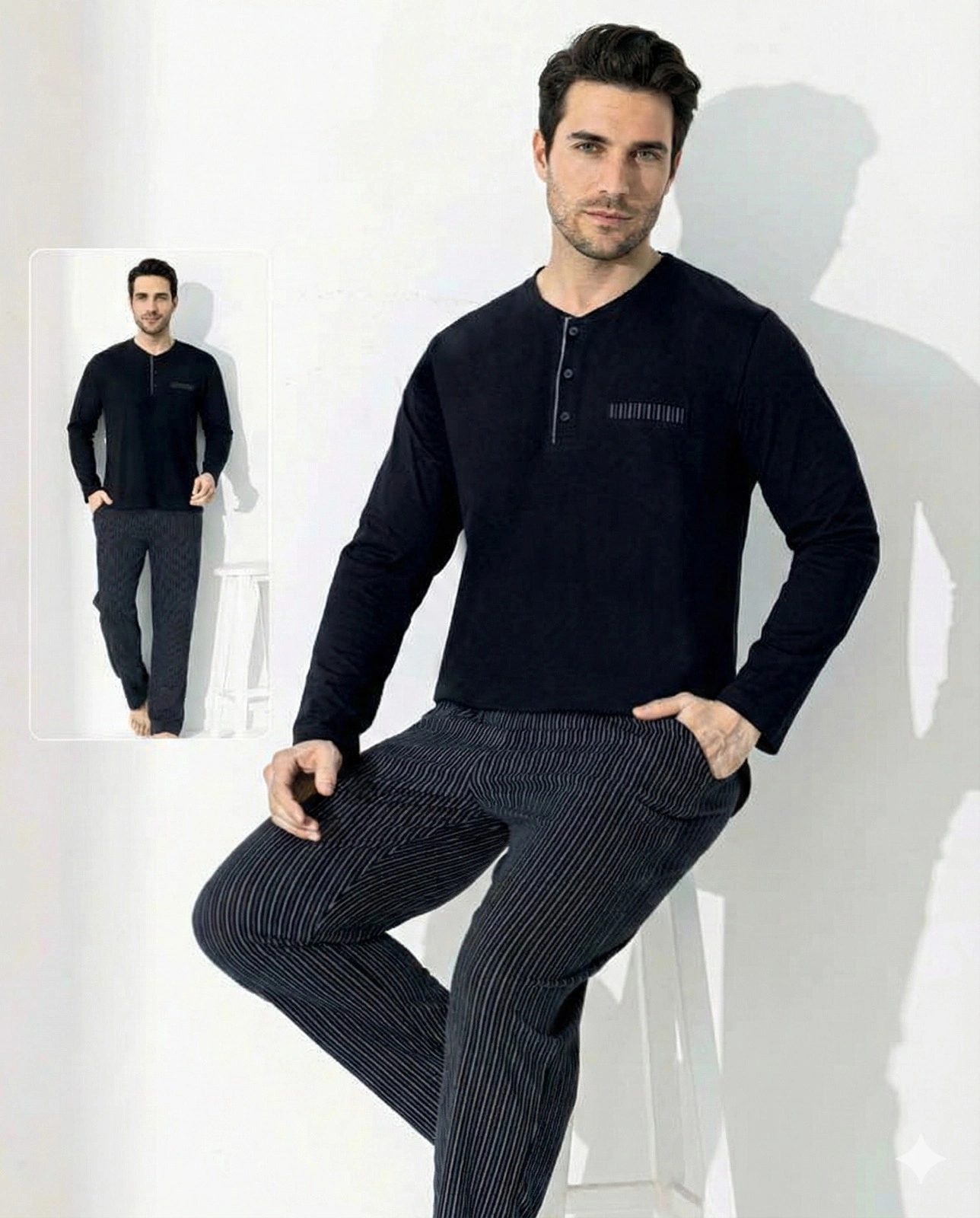 6978bd1f0f9d1-98957698-sw1288sh1600 Boyraz 0690 Erkek Uzun Kol Penye Pijama Takımı - Görsel 1