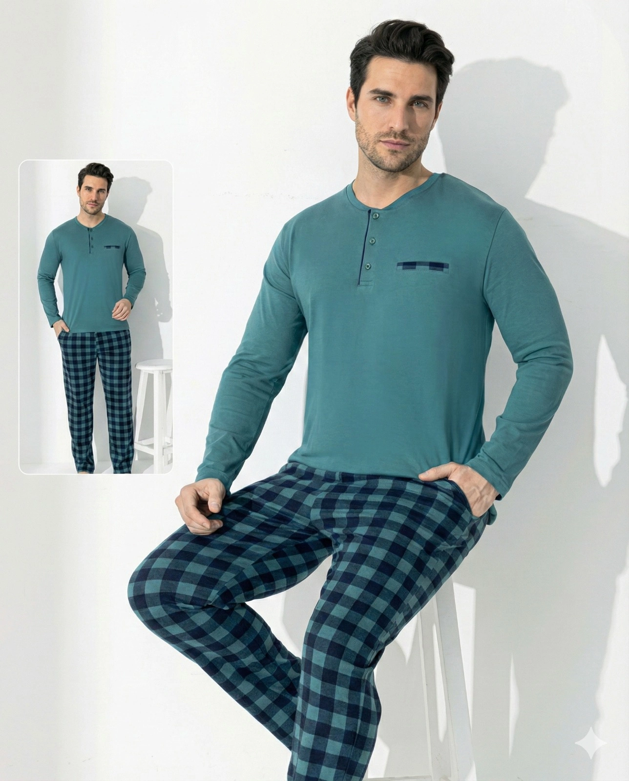6978bd801e598-87413373-sw1288sh1600 Boyraz 0689 Erkek Uzun Kol Penye Pijama Takımı - Görsel 1