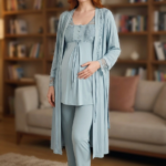 Bone 6205 Kadın 3'lü Jakarlı Sabahlıklı Lohusa Pijama Takımı