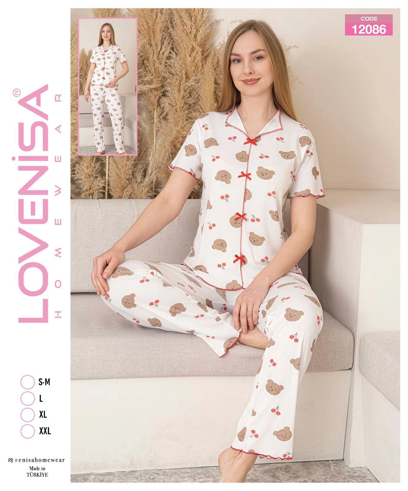 69d77a8c61b94-98375843-sw1327sh1600 Lovenisa 12086 Kadın Kaşkorse Düğmeli Pijama Takımı - Görsel 1