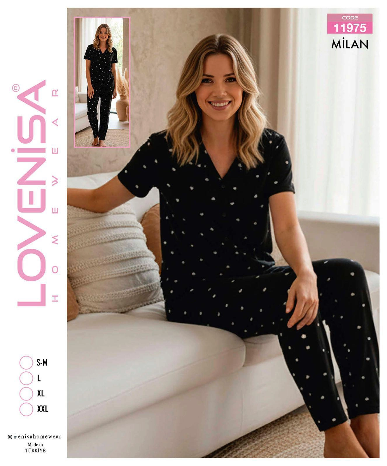 69d77c03c530d-13571290-sw1327sh1600 Lovenisa 11975 Kadın Milan Düğmeli Pijama Takımı - Görsel 1
