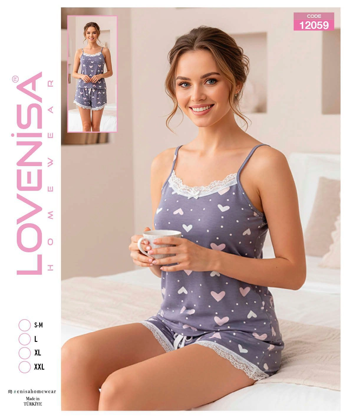 69d7bd9d6f43a-13518223-sw1181sh1417 Lovenisa 12059 Kadın Şortlu Takım - Görsel 1