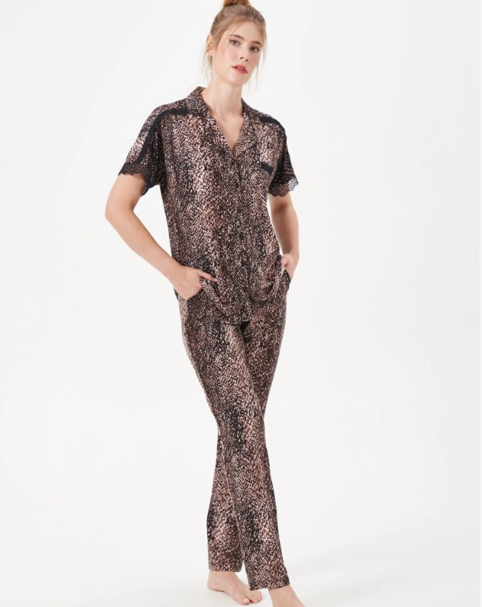 69df66a33dbfe-33060782-sw677sh852 Pjs 29068 Kadın Kısa Kollu Düğmeli Pijama Takım - Görsel 1