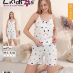 Lindros BR-01355 Kadın İp ASkılı Bürümcük Düğmeli Şort Takım