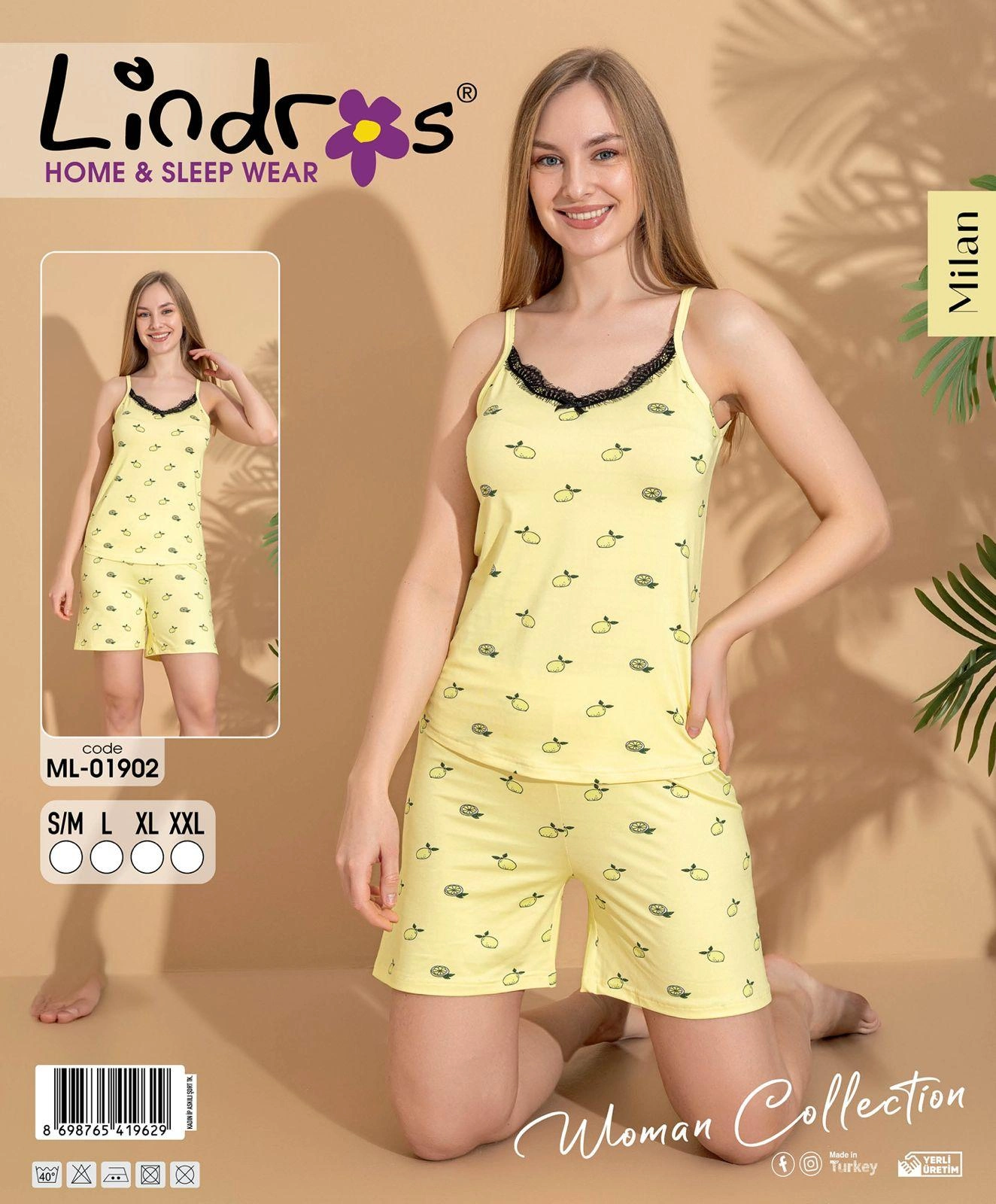 69eca865e5e3d-3787327-sw1324sh1600 Lindros ML-01902 Kadın İp Askılı Şortlu Takım - Görsel 1