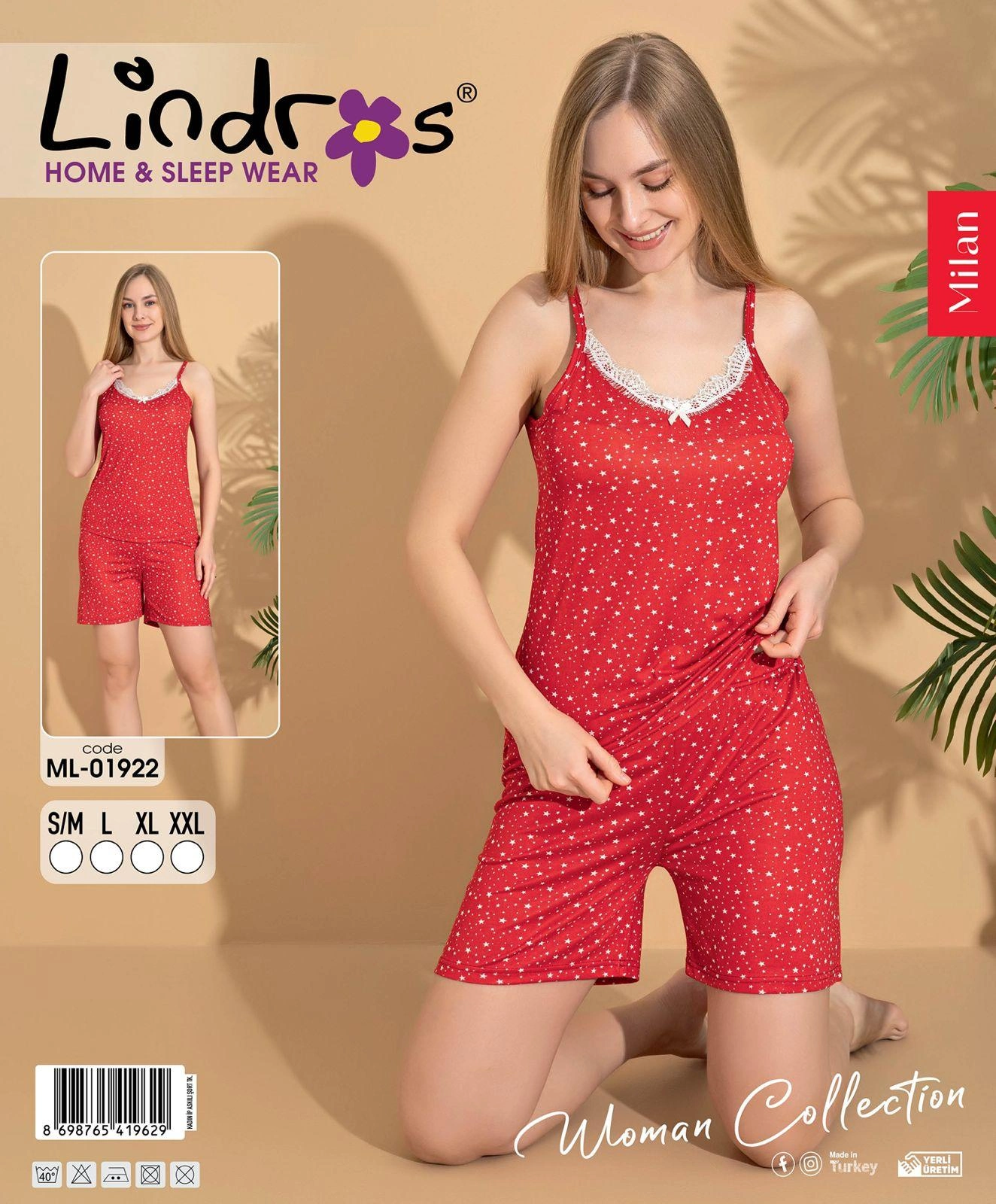 69eca88cf3d55-53674091-sw1324sh1600 Lindros ML-01922 Kadın İp Askılı Şort Takım - Görsel 1