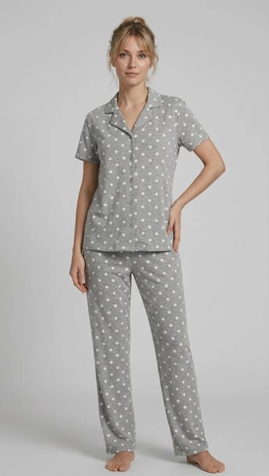 69f0c43999657-14606917-sw386sh683 Les Boutons LB1001 Kadın Düğmeli Kısa Kol Pijama Takımı - Görsel 1