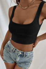 Kadın Siyah Kalın Askılı Crop Top Büstiyer - Görsel 5