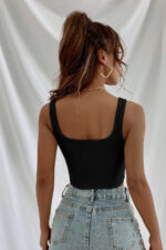 Kadın Siyah Kalın Askılı Crop Top Büstiyer - Görsel 3
