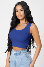 Kadın Lacivert Kare Yaka Crop Top Bluz - Görsel 5