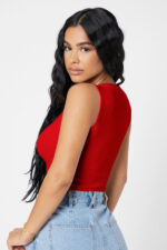 Kadın Kırmızı Kare Yaka Crop Top Bluz - Görsel 2