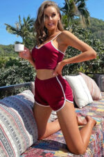Kadın Bordo Askılı Crop Top ve Şortlu Gecelik Takım - Görsel 5