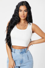 Kadın Beyaz Kare Yaka Crop Top Bluz - Görsel 4