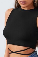 Kadın Siyah Çapraz Bağlamalı Crop Top Büstiyer - Görsel 4