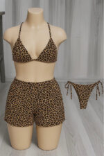 Kadın 3'lü Set Leopar Desenli Şortlu ve Yandan Bağlamalı Bikini Mayo Takımı - Görsel 2