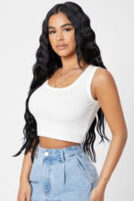 Kadın Beyaz Kare Yaka Crop Top Bluz - Görsel 5