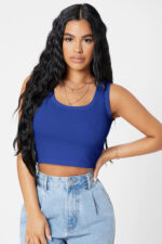 Kadın Lacivert Kare Yaka Crop Top Bluz - Görsel 4