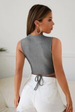 Kadın Gri Çapraz Bağlamalı Crop Top Büstiyer - Görsel 5