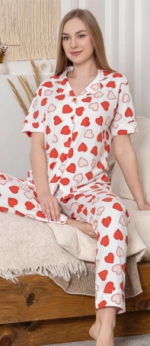 Alissa 6295 Kadın Kalp Desenli Patlı Pijama Takımı - Görsel 2