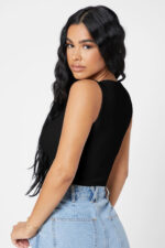 Kadın Siyah Kare Yaka Crop Top Bluz - Görsel 2