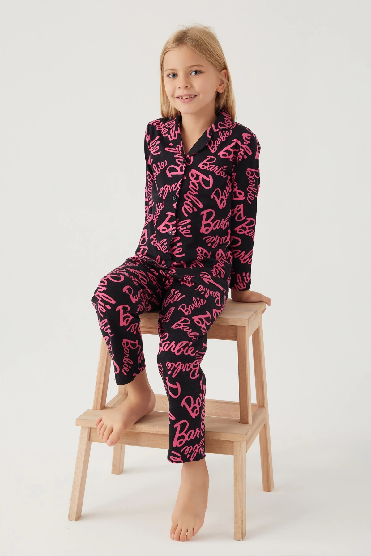 barbie-1767-3-kiz-cocuk-gomlek-pijama-takimi-16268145-sw1200sh1800 Barbie 1767-3 Kız Çocuk Gömlek Pijama Takımı - Görsel 1