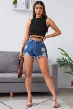 Kadın Siyah Çapraz Bağlamalı Crop Top Büstiyer - Görsel 5