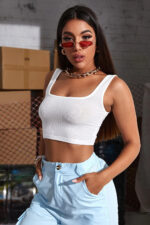 Kadın Beyaz Kalın Askılı Crop Top Büstiyer - Görsel 4
