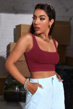 Kadın Bordo Kalın Askılı Crop Top Büstiyer - Görsel 4