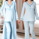 Effortt 4054 Biye Detaylı Sabahlıklı Lohusa Pijama Takımı