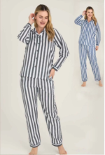 Freshness 4007 Kadın Uzun Kol Çizgili Gaffuriye Pijama Takımı - Görsel 3
