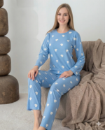 Lindros 0440 Kadın Süet Uzun Kol Pijama Takımı