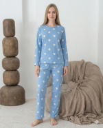 Lindros 0440 Kadın Süet Uzun Kol Pijama Takımı - Görsel 3