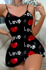 Love Desenli Siyah Saten Gecelik - Görsel 4