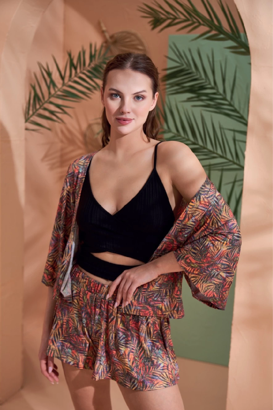pjs-27003-viskon-kimono-croplu-sort-takim-10463014-sw885sh1327 PJS 27003 Viskon Kimono Croplu Şort Takım - Görsel 1