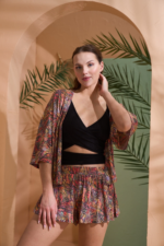 PJS 27003 Viskon Kimono Croplu Şort Takım - Görsel 2