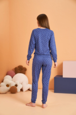 PJS 28081 Kadın Uzun Kol Yuvarlak Yaka Kalpli Pijama Takım - Görsel 3
