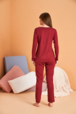 PJS 28091 Kadın V Yaka Uzun Kol Pijama Takımı - Görsel 2