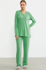 Sementa 76438 Yarım Düğmeli Cep Detaylı Pijama Takım - Görsel 3